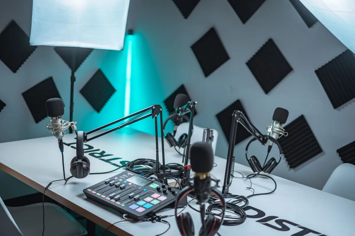 Microphone in a podcast studio